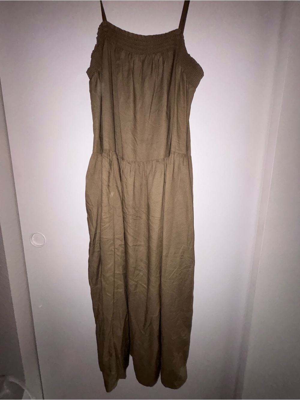 Old Navy Tan Midi Sundress with Smocked Bodice-olive green